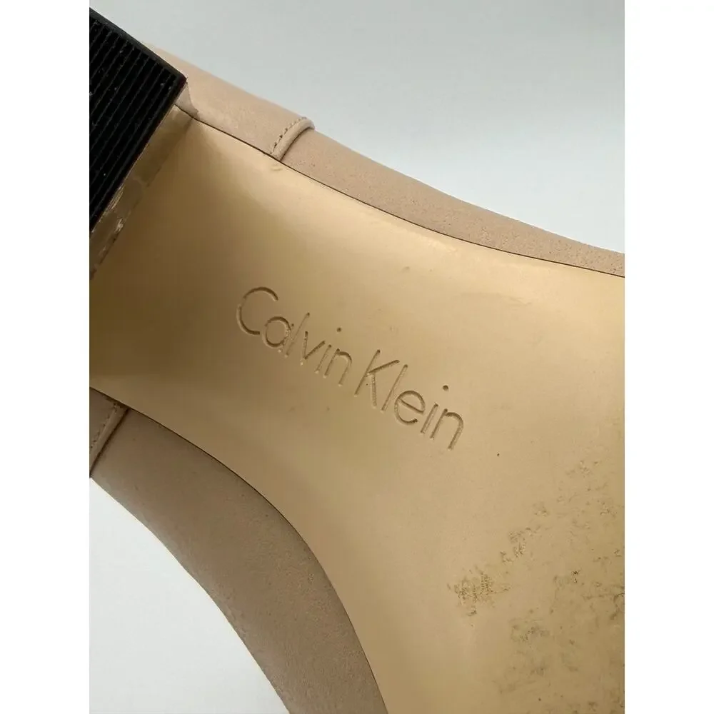 Calvin Klein Lorah Ankle Boots Cream Leather Size 8 Clear Block Heel